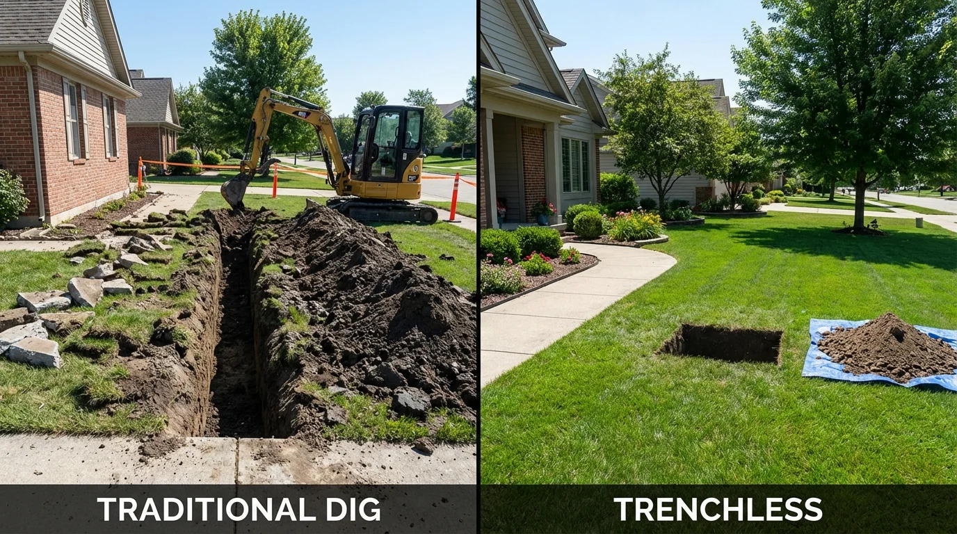 Trenchless sewer repair with minimal yard damage versus traditional excavation in Ambler, PA